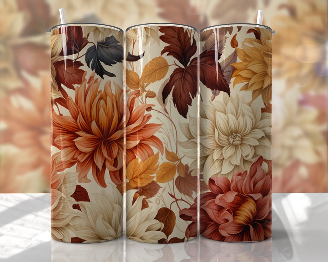 Fall Floral Tumbler Wrap PNG Seamless Sublimation Designs Downloads ...