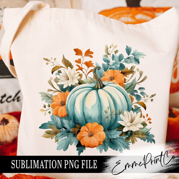 Fall Pumpkin Floral Sublimation Design PNG - Fall Tshirt Mugs Tumbler Sublimation - PNG - EmmePrintco
