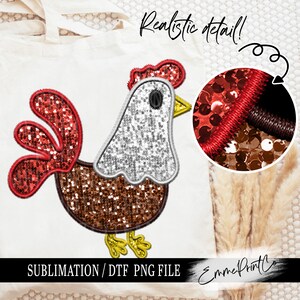 Faux Embroidery Sequins Farm - Chicken - Rooster Sublimation Design Download PNG - DTF - Shirts Mugs EmmePrintCo