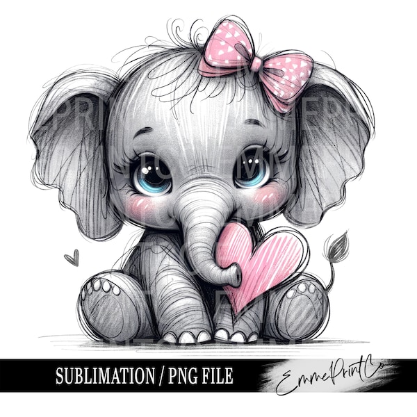 Elefant - Valentinstag - Sublimation Design Download PNG - DTF digitaler Datei Download - Shirts Tassen Becher EmmePrintCo