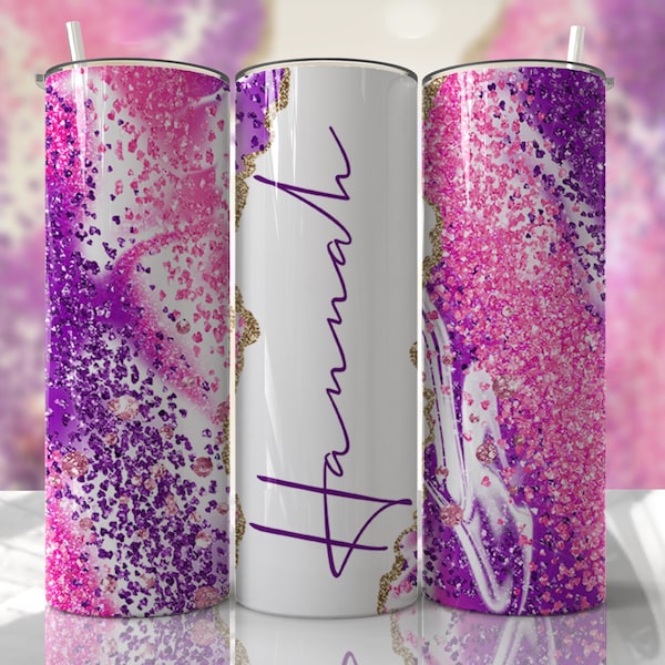 Add Your Own Name Text Milky Way Seamless Tumbler Design Hot Pink Purple Glitter Sublimation Designs Downloads - Skinny 20oz - PNG