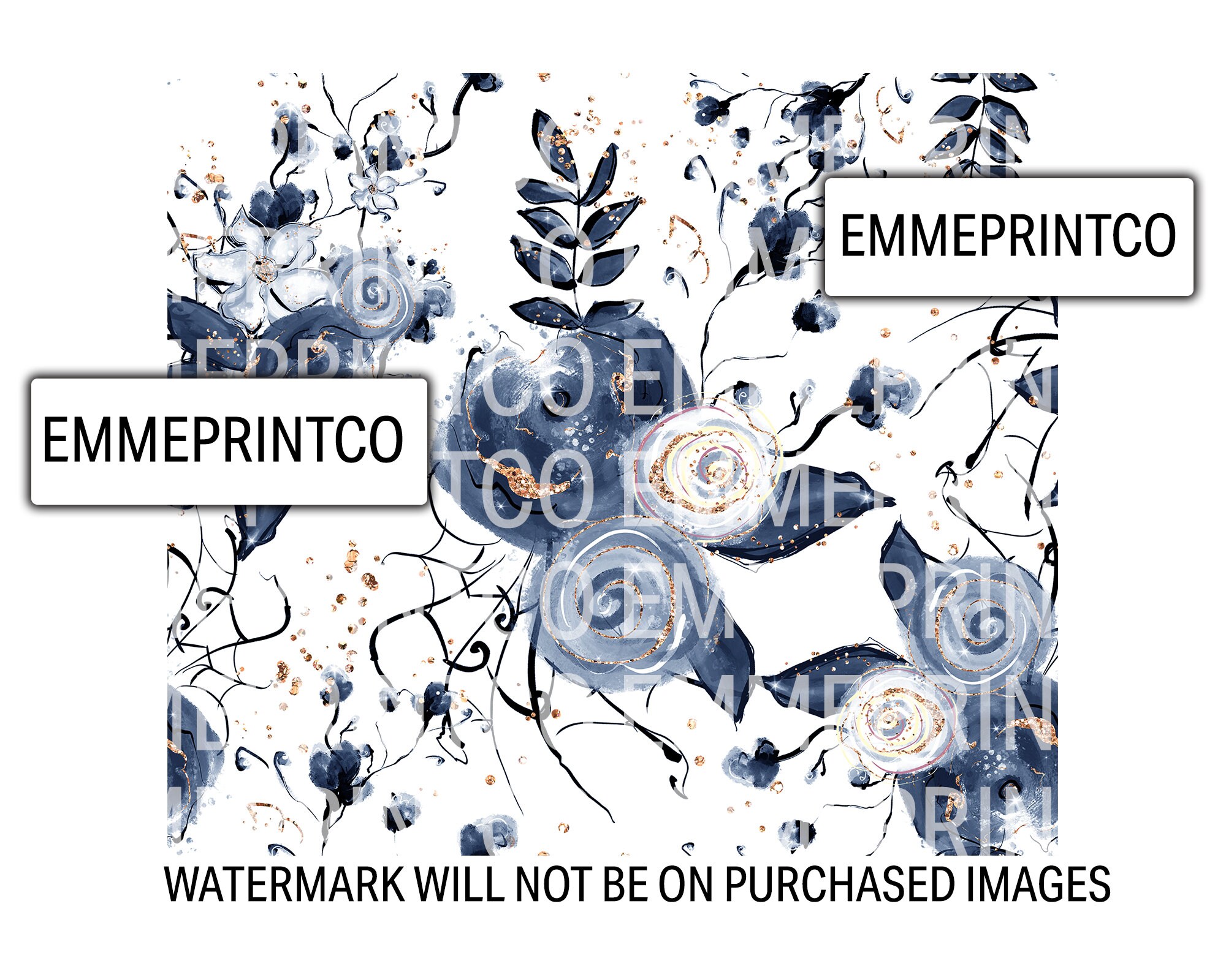 Blue Floral Tumbler Wrap PNG Seamless Sublimation Designs Downloads ...