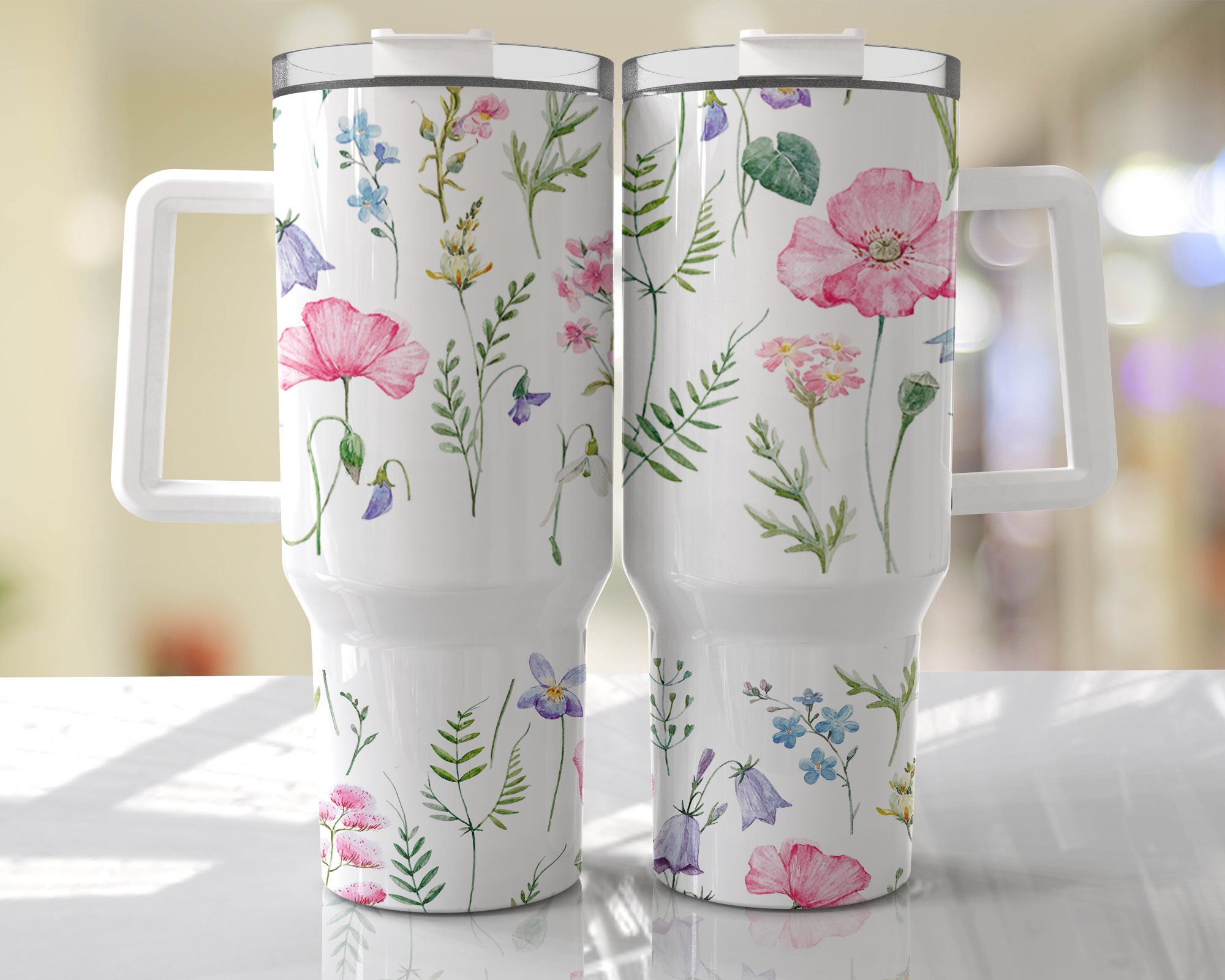 Floral 40oz Quencher Tumbler Wrap - Spring Pastel Watercolor Seamless ...