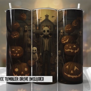 Halloween Tumbler Wrap Creepy Spooky Pumpkins Haunted House Tumbler Wraps Seamless Sublimation Designs Downloads - Skinny 20oz Design