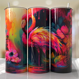 Flamingo Bright Colors Tumbler Wrap Tumbler Wrap Seamless Sublimation Designs Downloads - Skinny 20oz - PNG 2022