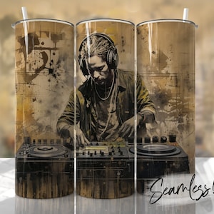 DJ Tumbler Wrap Nahtlose Grungy Rustikale Musik Tumbler Vorlage für Männer Sublimation Designs Downloads - Skinny 20oz Design