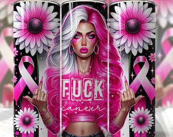 Envoltura para vaso de cáncer de mama, F Cáncer Octubre, Sublimación delgada de 20 oz, Diseño rosa PNG Vaso Baddie ¡Ve y gana!