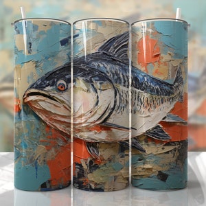 Salmon Fish Tumbler Wrap PNG Seamless Sublimation Designs Downloads - Textured Paint Tumbler 20oz Design - PNG