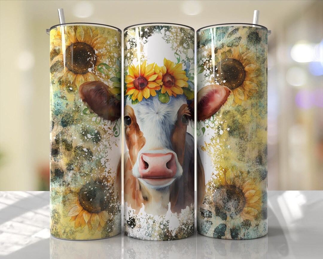 Cute Cow Farm Sunflowers Western Tumbler Wrap Cowgirl Seamless Country ...