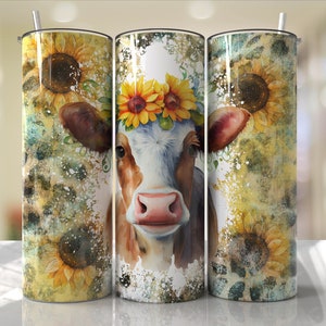 Schattige koeienboerderij zonnebloemen westerse beker wrap cowgirl naadloze landelijke sublimatie ontwerpen downloads - mager 20oz - png 2022