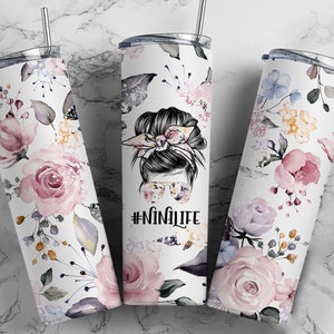 NINI Floral Tumbler Wrap PNG  Mom Bun Hair Seamless Sublimation Designs Downloads - Tumbler 20oz Design - PNG 2022