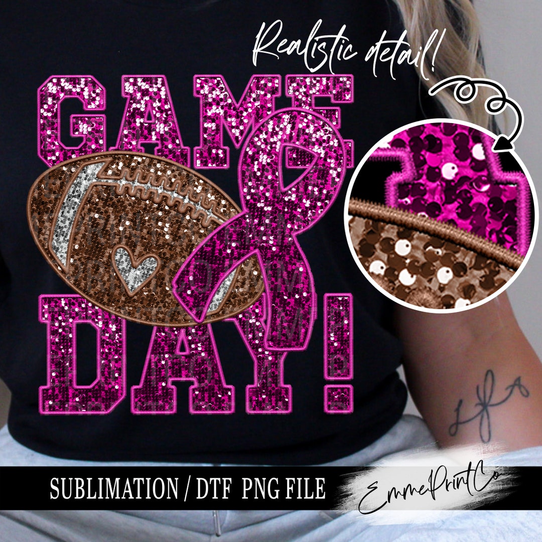 Faux Embroidery Pink Out Football Game Day Sequins Glitter Sublimation
