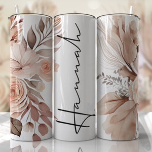 FLORAL TUMBLER WRAP Boho Beige and Pink Floral Tumbler Wrap Add Your Own Name Flowers Sublimation Seamless Designs - Tumbler 20oz Design