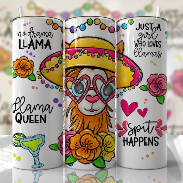 Llama Tumbler Wrap Sublimation Designs - Funny Quotes Skinny Tumbler 20oz Design - PNG - EmmePrintco