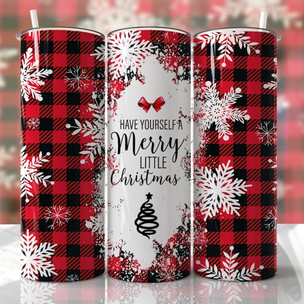 Plaid Have Yourself a Merry Little Christmas Tumbler Wrap Design Seamless Sublimation Designs Downloads - Skinny Tumbler 20oz Design - PNG