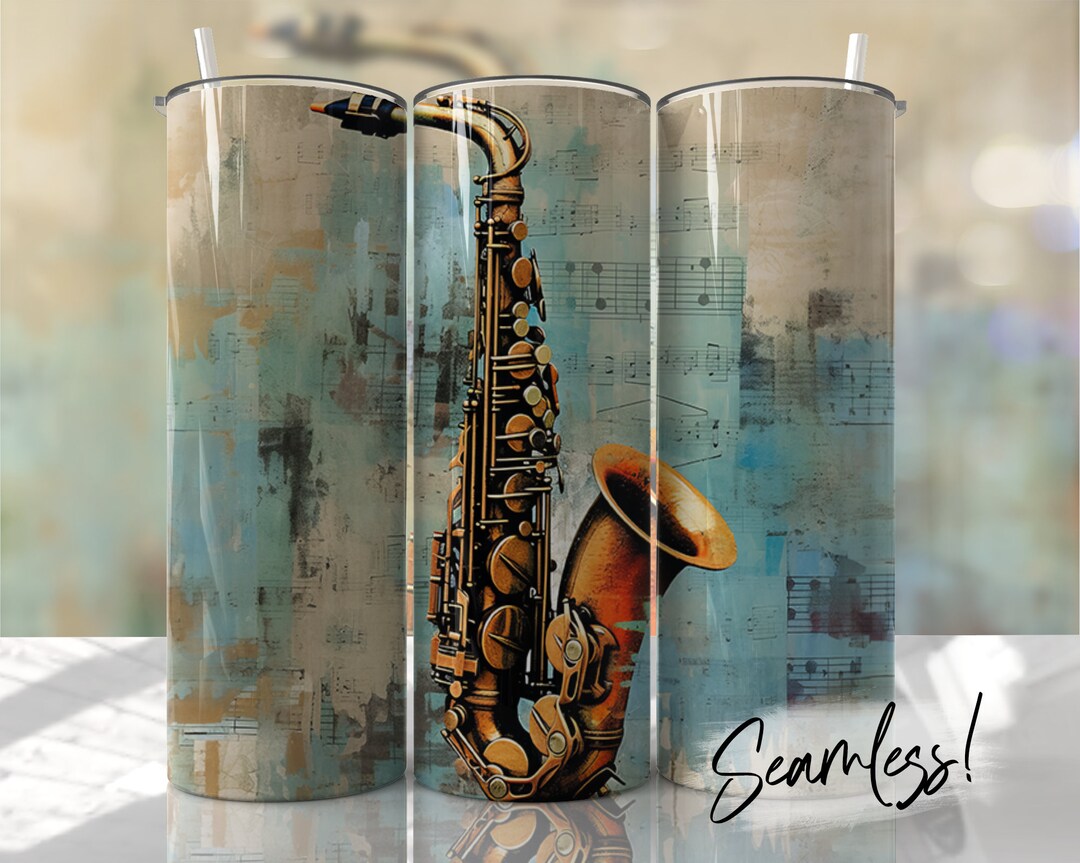 Saxophone Tumbler Wrap Seamless Music Hobbies Tumbler Template for Men