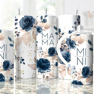 Vaso pequeño Mama PNG con diseño floral azul de 15 oz, diseño de sublimación sin costuras - Diseño de vaso delgado de 20 oz - 2022