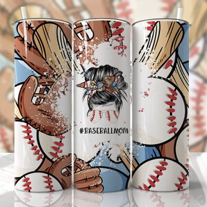 Baseball Mom Bun Hair Funny Seamless Sublimation Designs Downloads - Skinny Tumbler 20oz Design - PNG image 1