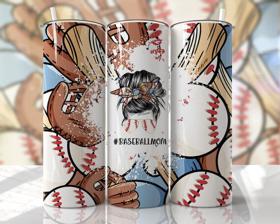 Baseball Mom Bun Hair Funny Seamless Sublimation Designs Downloads - Skinny Tumbler 20oz Design - PNG