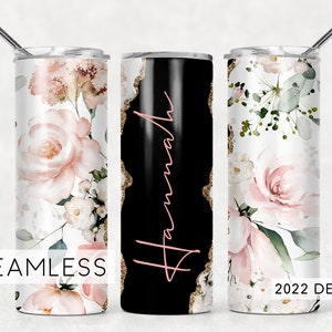 Floral Add Your Own Name Text Seamless Tumbler Design Gold Sublimation Designs Downloads - Skinny 20oz - PNG 2022