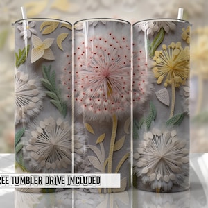 3D Tumbler Wrap Dandelion Floral Tumbler Wrap Nahtlose Sublimation Designs Downloads - Skinny 20oz Design