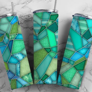 Stained Glass Tumbler Wrap PNG Green Blue Seamless Sublimation Designs Downloads - Skinny Tumbler 20oz Design - PNG 2022