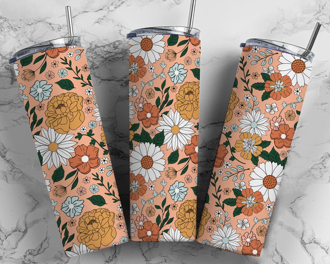 Fall Floral Tumbler Wrap PNG Seamless Sublimation Designs Downloads ...