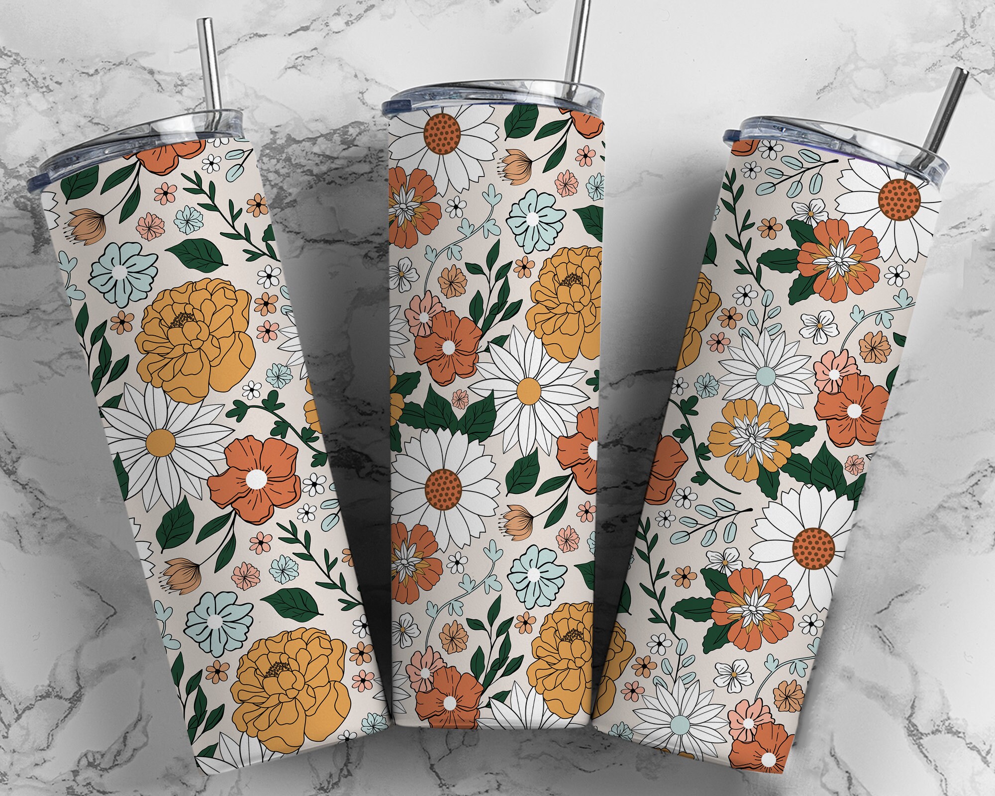 Fall Tumbler Wrap Bundle Floral PNG Seamless Tumbler Drive - Etsy