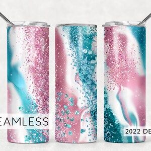 Naadloze bekerontwerp Milky Way Aqua Pink Blush Modern Glitter Achtergrond Sublimatie Ontwerpen Downloads - Skinny 20oz Wrap - PNG 2022
