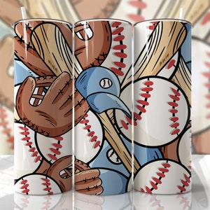 Baseball Seamless Sublimation Designs Downloads - Skinny Tumbler 20oz Design - PNG