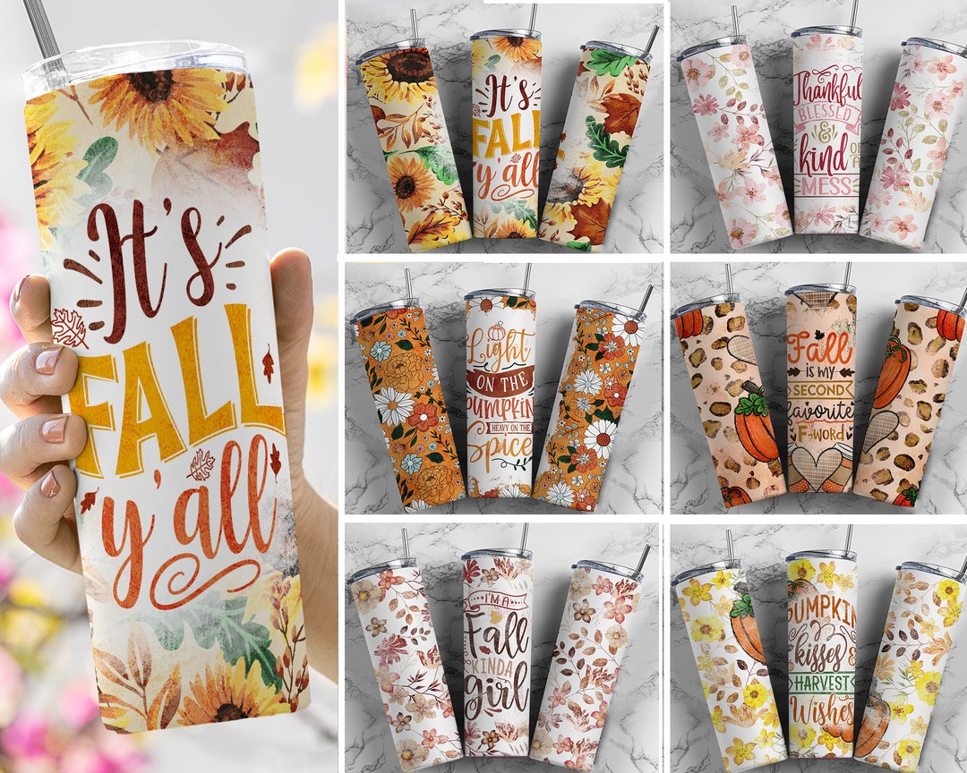 Funny Fall Tumbler Wrap Bundle Floral PNG Seamless Tumbler Drive ...