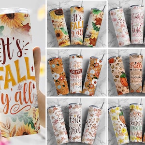 Funny Fall Tumbler Wrap Bundle Floral PNG Seamless Tumbler Drive Designs Sublimation Designs Downloads - Skinny 20oz Wrap - PNG