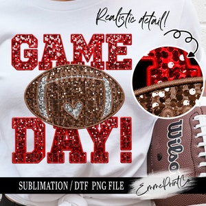 Faux Embroidery Red - Football Game Day - Sequins Glitter Sublimation Design Download PNG - DTF  Download - Shirts  EmmePrintCo
