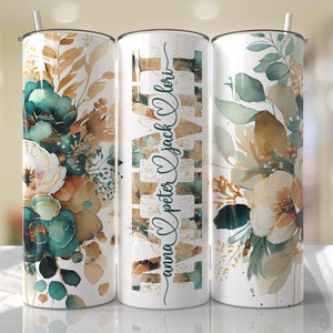 Verres transparents pour la fête des mères à fleurs vert émeraude, ajouter des noms pour enfants MIMI - Gobelet skinny 20 oz Design - PNG 2023