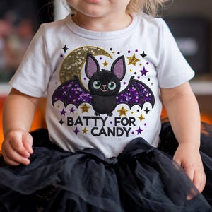 Leuke meisjes Halloween grappige vleermuis snoep namaakborduurwerk pailletten glitter sublimatie ontwerp downloaden png - dtf downloaden - shirts