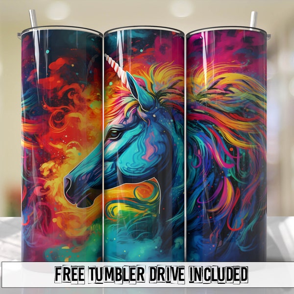 Unicorn Tumbler Wrap Neon Bright Colorful Designs Seamless Sublimation Designs Downloads - Skinny 20oz - PNG