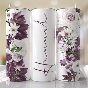 Fügen Sie Ihren eigenen Namen hinzu Lila Gold Floral Sublimationsbecher Nahtlose Sublimationsentwürfe - Skinny Tumbler 20oz Design - PNG 2022