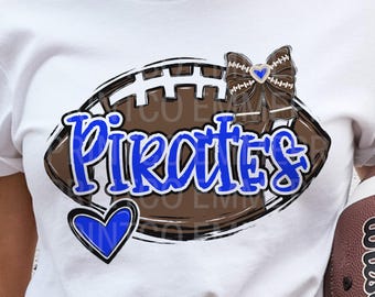 Pirates Football Sublimation Design: Coquette Bow, Royal Blue