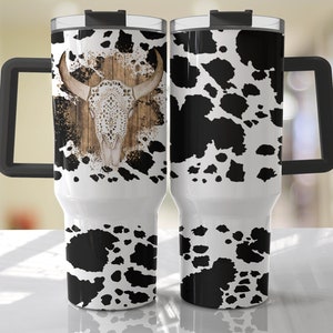Cow Skull 40oz Quencher Tumbler Wrap -   Western Country Bull Lace Seamless PNG Tumbler Design Sublimation Designs Downloads - PNG