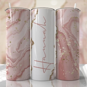 Fügen Sie Ihren eigenen Namenstext hinzu Milchstraße Achat Nahtlose Becher Design Pink Blush Glitter Sublimation Designs Downloads - Skinny 20oz - PNG