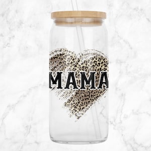 Mama Cheetah Print 16oz Libbey Glass Can Tumbler Boho Western Country Sublimation PNG - 2022