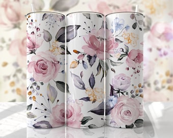 Floral Seamless Sublimation Designs Downloads - Skinny Tumbler 20oz Design - PNG