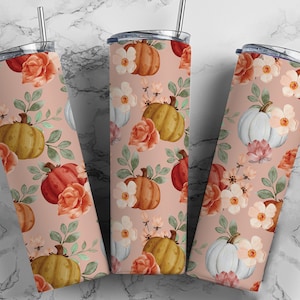 Fall Pumpkin Tumbler Wrap PNG Seamless Sublimation Designs Downloads - Skinny 20oz