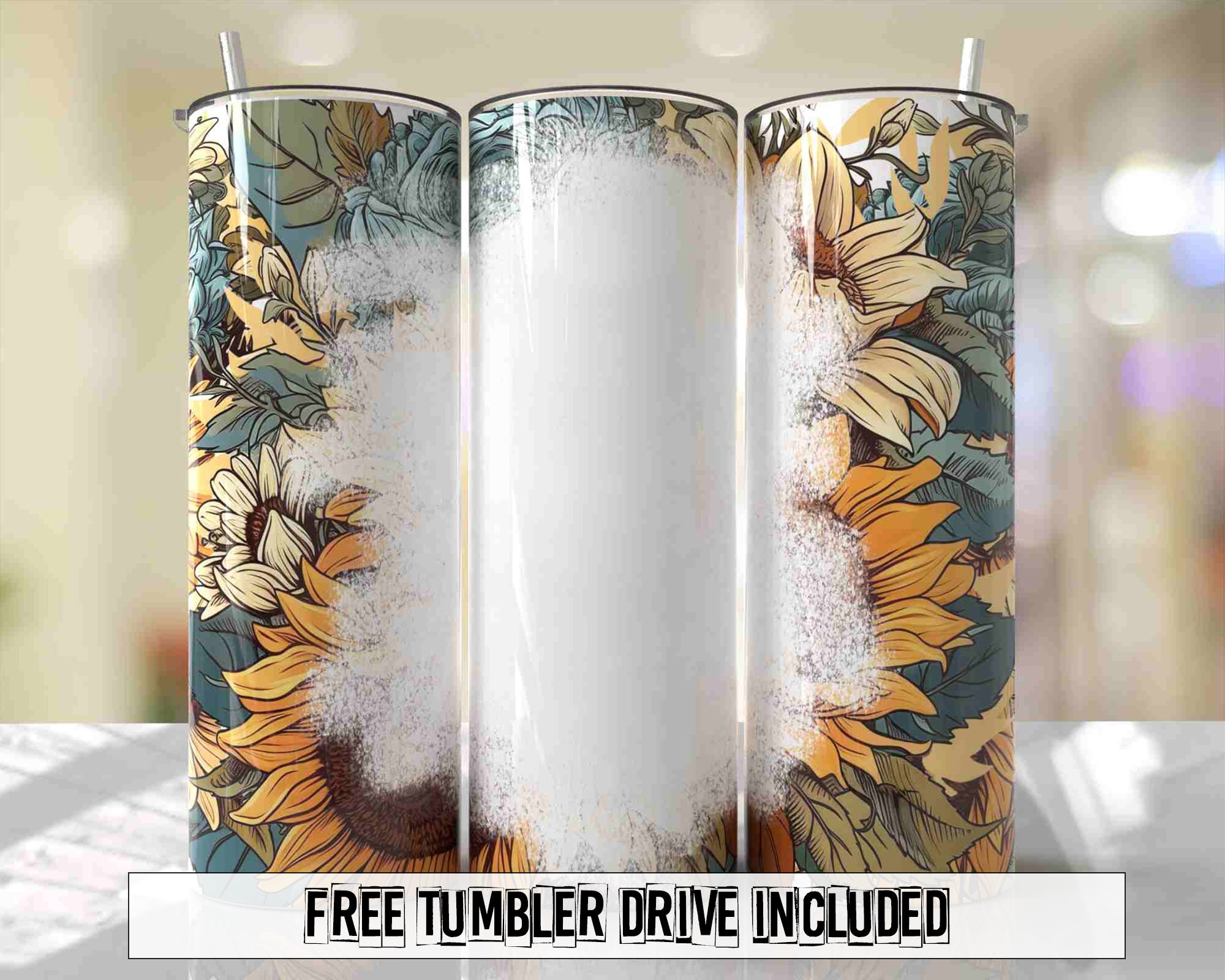 Sunflowers Floral Blank Seamless Tumbler Wrap Add Name Tumbler Wrap ...