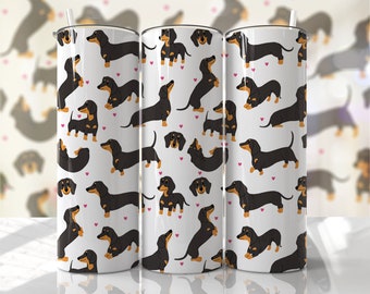 SEAMLESS Dachshund Valentines Hearts Dog Sublimation Designs Downloads - Skinny Tumbler 20oz Design - PNG Commercial Use