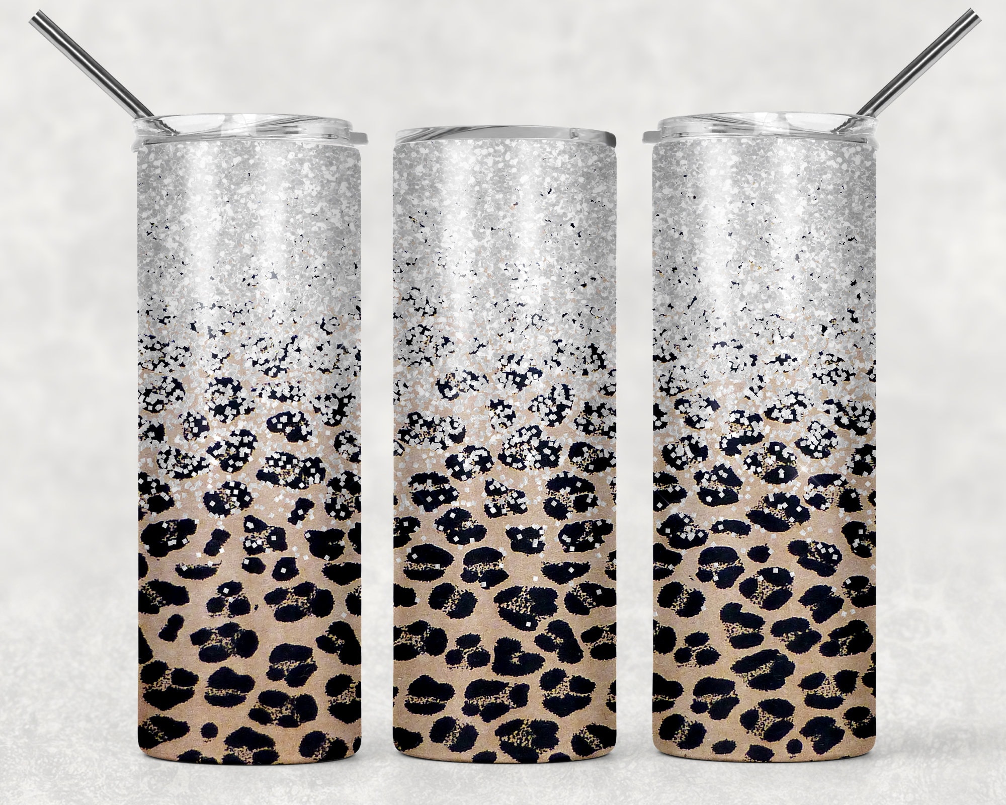 Cheetah Print Leopard White Glitter Sublimation Designs Downloads Skinny  Tumbler 20oz Design PNG Commercial Use 2020 