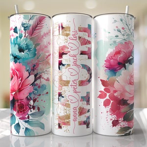 MUM Becher Wrap Floral Pink Blau PNG Becher Wrap Nahtlos Sublimation Designs Downloads - Skinny 20oz Design
