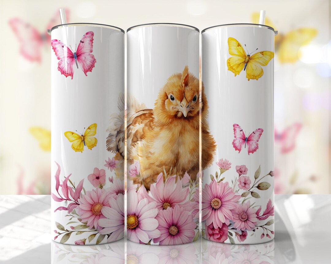 Chicken - Pink Floral - 20oz Skinny Seamless Tumbler Wrap PNG ...