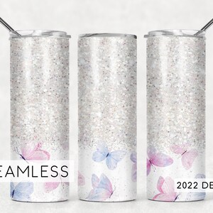 Seamless Tumbler Design Butterfly Glitter Background Sublimation Designs Downloads - Skinny 20oz Wrap - PNG 2022