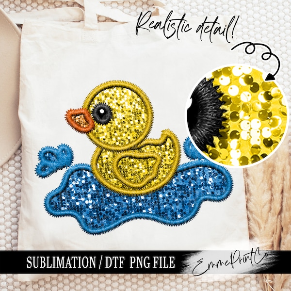 Faux Embroidery Duck Pond - Cute Animal Kids - Sequins Glitter Sublimation Design Download PNG - DTF  Download - Shirts  EmmePrintCo